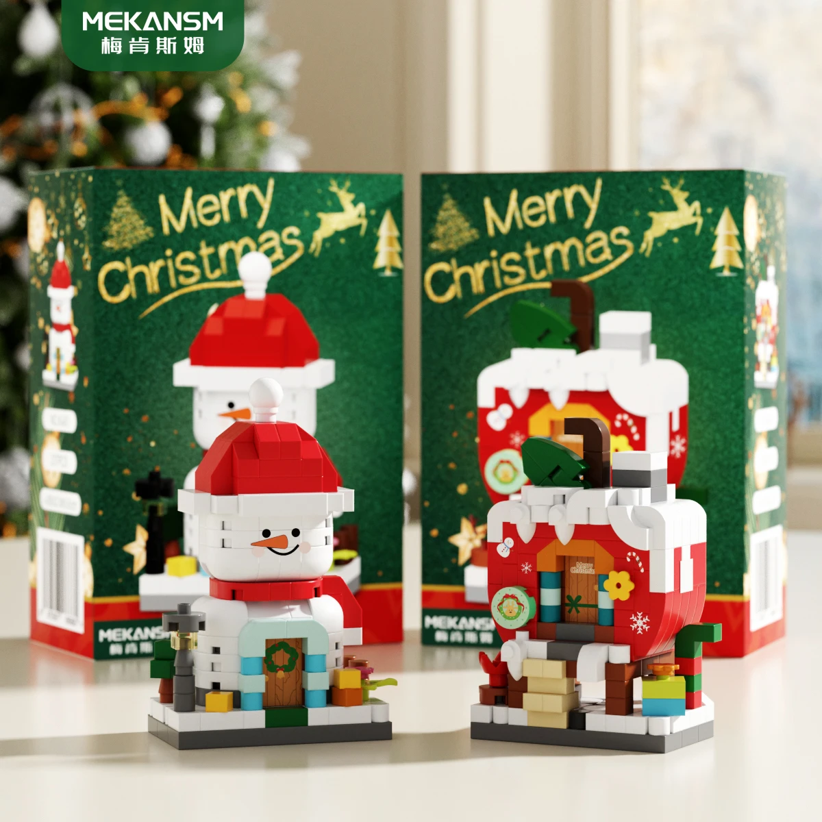 Kerstman Wensboom Sokken Apple Candy House Bouwstenen, DIY Home Decoratie Montage Speelgoed, Voor Kinderen Kerstcadeaus