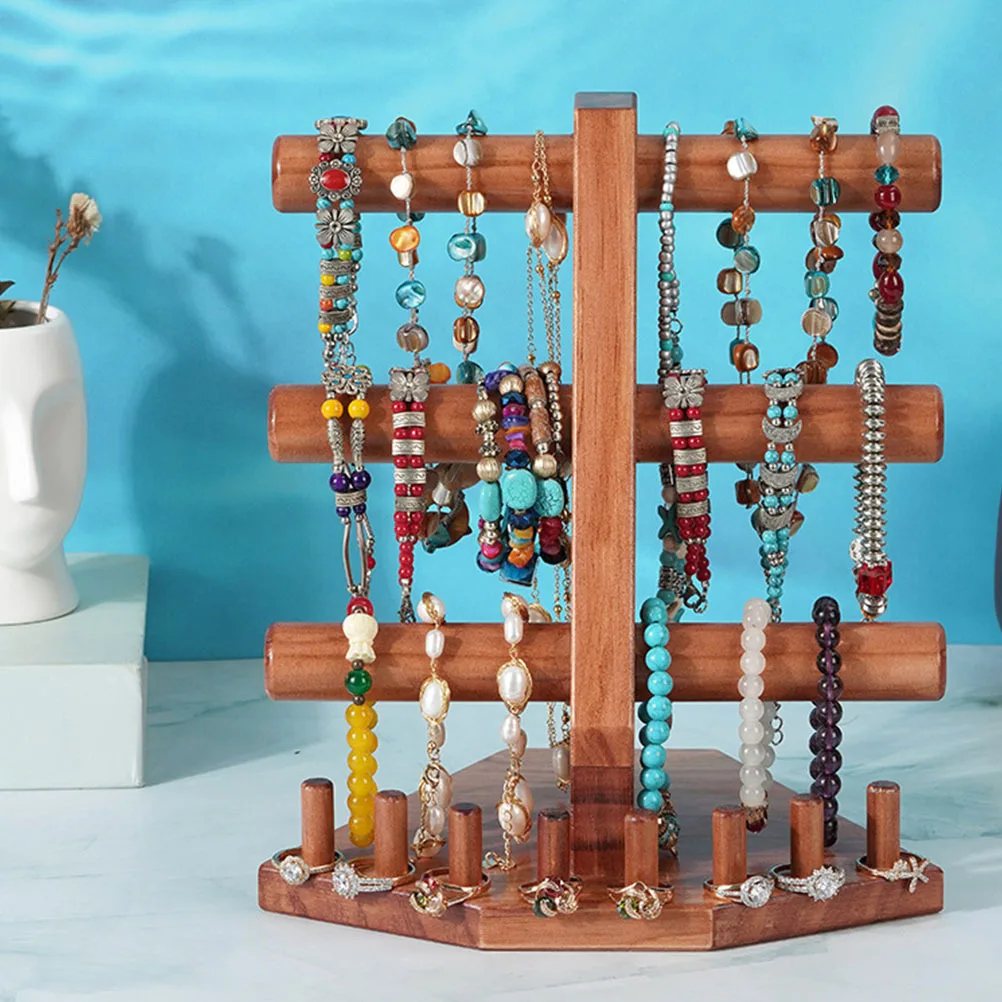 

Bangle Jewelry Holder Stand Vintage Wooden Bracelet Display Organizer Ring Holder Desktop Jewelry Display Rack Storage