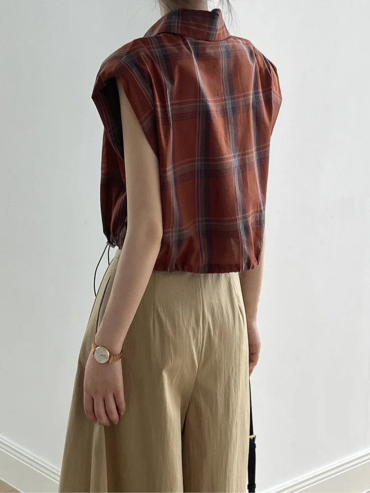 Korean Style Plaid Shirt Women's Summer New Retro Style Casual Sleeveless Shirt Harajuku Casual Tops