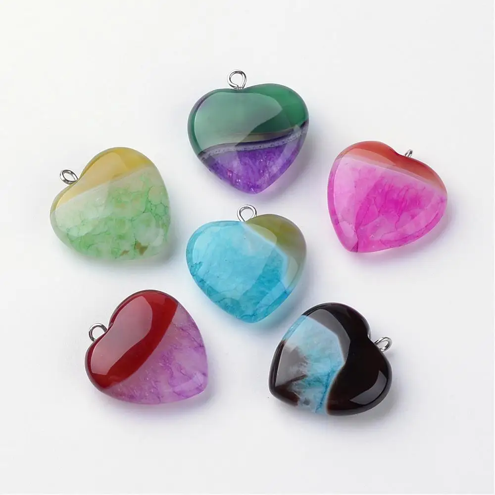 5PCS Heart Beads Pendants Stone Charms Stone Beads Pendants for DIY Necklace Jewelry Making-Assorted Color