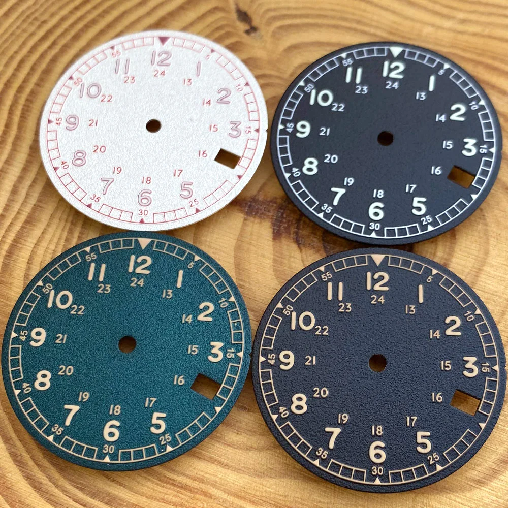 Esfera de reloj de estilo piloto para NH35, NH36, NH38, NH70, NH72, movimiento automático de 29mm, esfera luminosa con textura de fecha, piruleta,