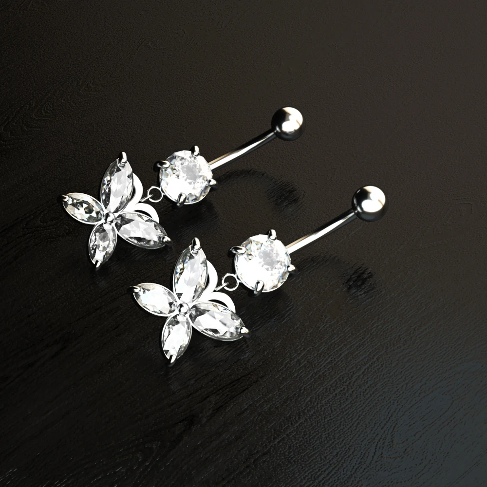 14G Curved Butterfly Series CZ - đánh giá và giá Belly Bar Titanium