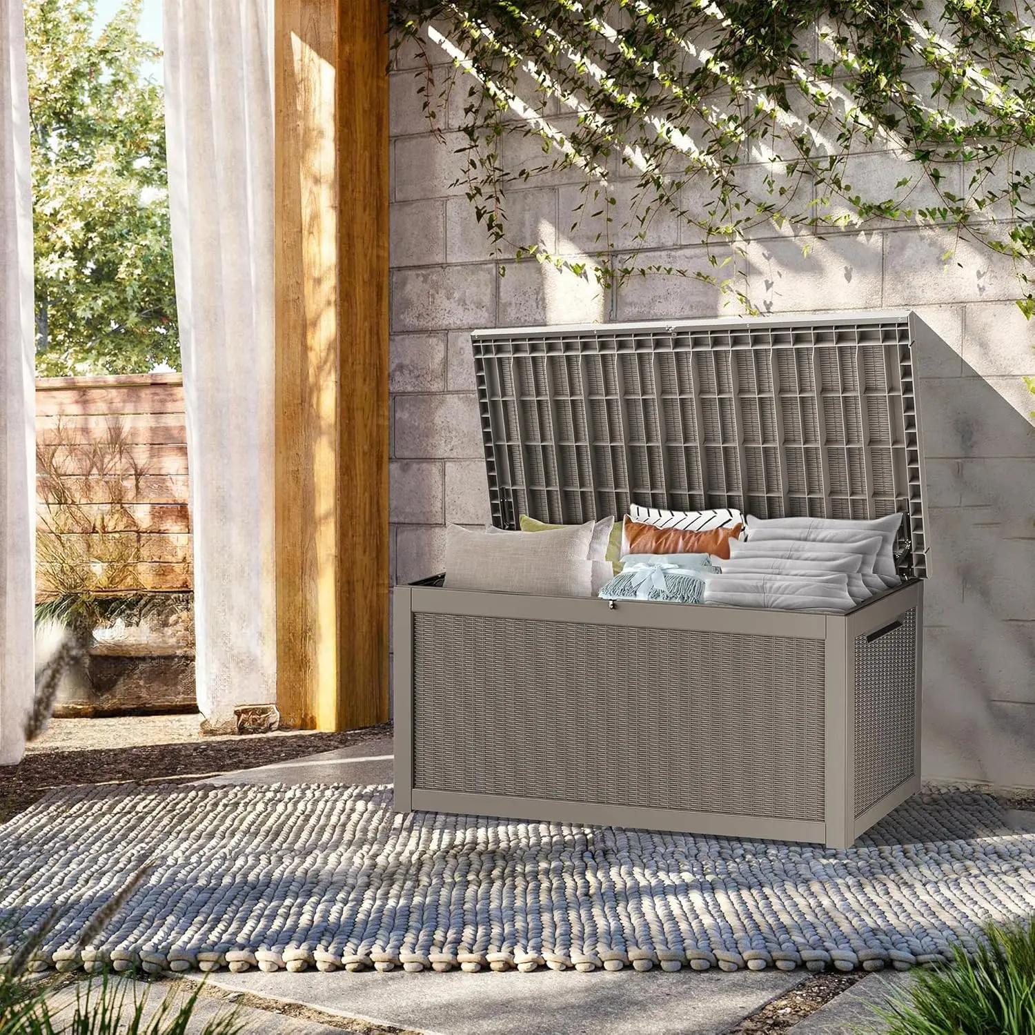 

320-Gallon Lockable Resin Outdoor Storage Box Waterproof Weather-Resistant Deck Box for Patio Cushion Garden Customized