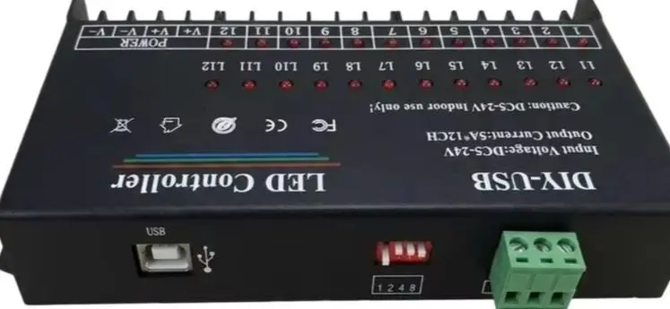 12 Channel 60A Programmable LED Controller For RGB Monochrome Light Strip DC5-24V USB Dimmer For Stage Art Display Lighting