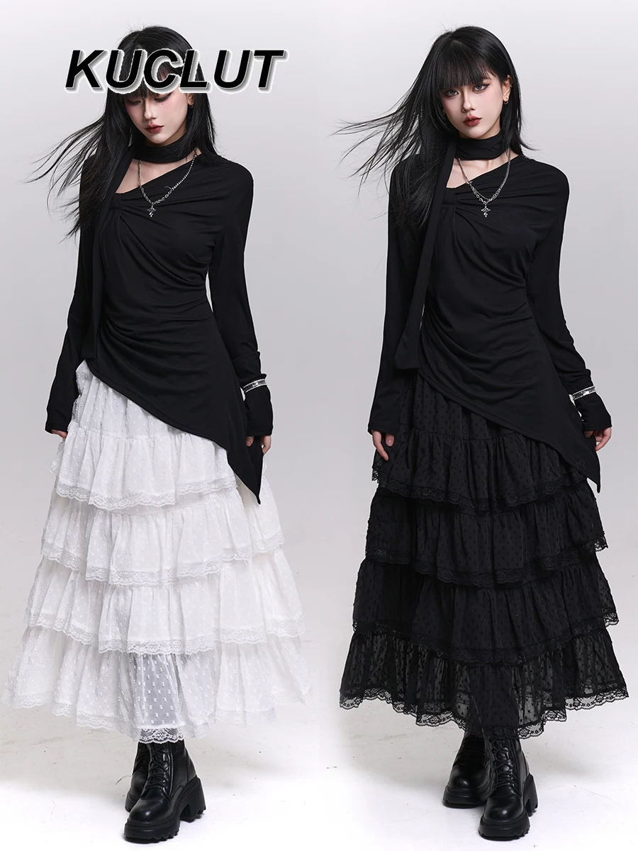 

Girl Beautiful Casual Spring Autumn Long Skirt A-line Mesh Chiffon Solid Color Fashion Casual Layered Elegant Skirts for Women