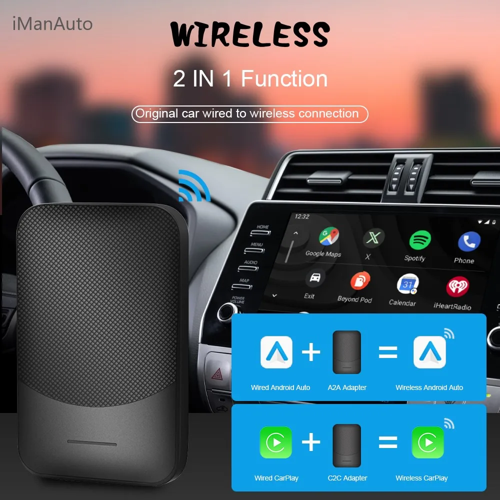 iManAuto Wireless Carplay Adapter Android Auto Wireless Smart Dongle 2in1 For Audi Benz Volvo Lexus VW Toyota Skoda Seat Mazda