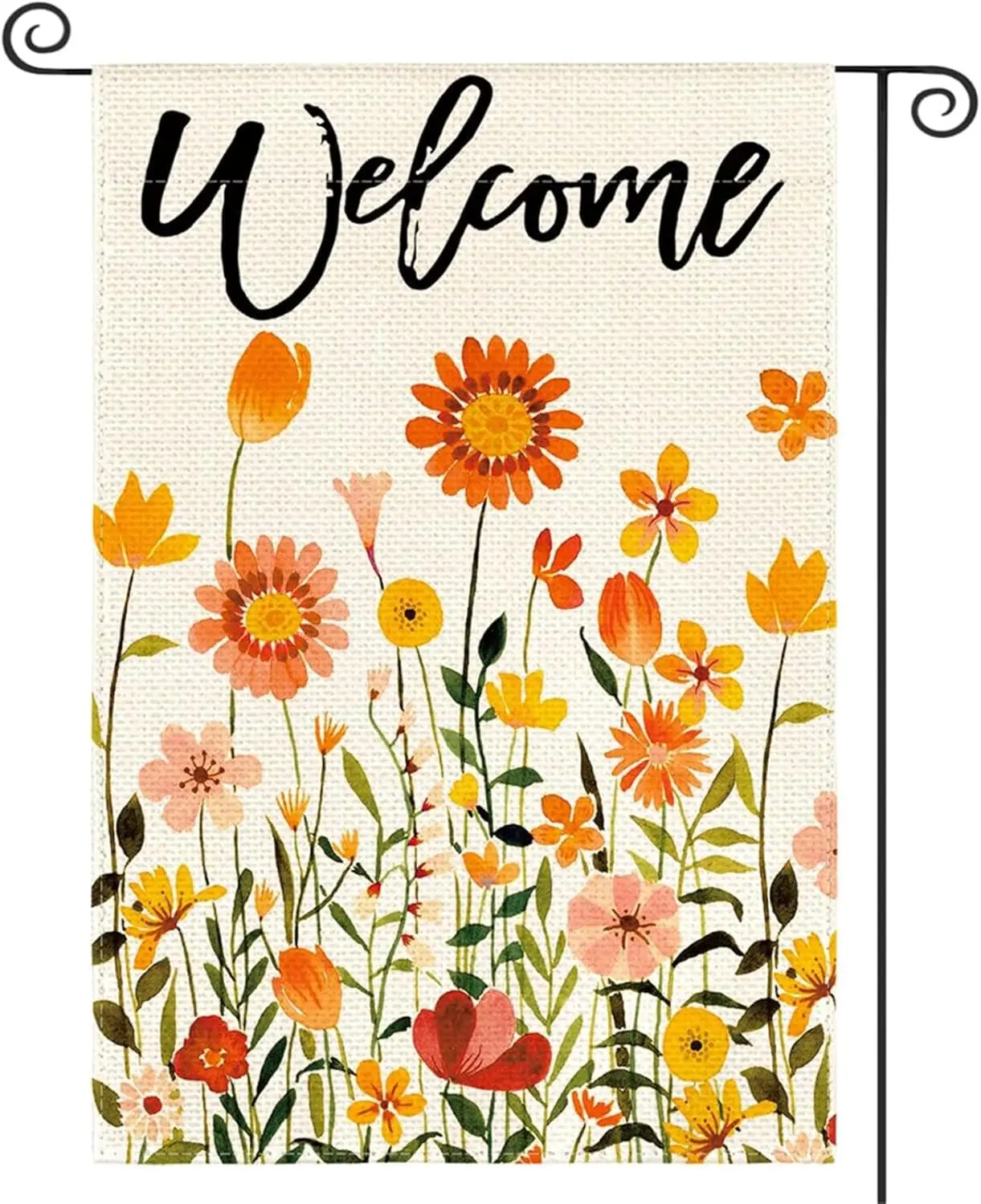 Welcome Summer Flowers Garden Flag 12x18 Inch Double Sided Hello Sunshine Sunflower Daisy Tulip Floral Seasonal Decoration(C)