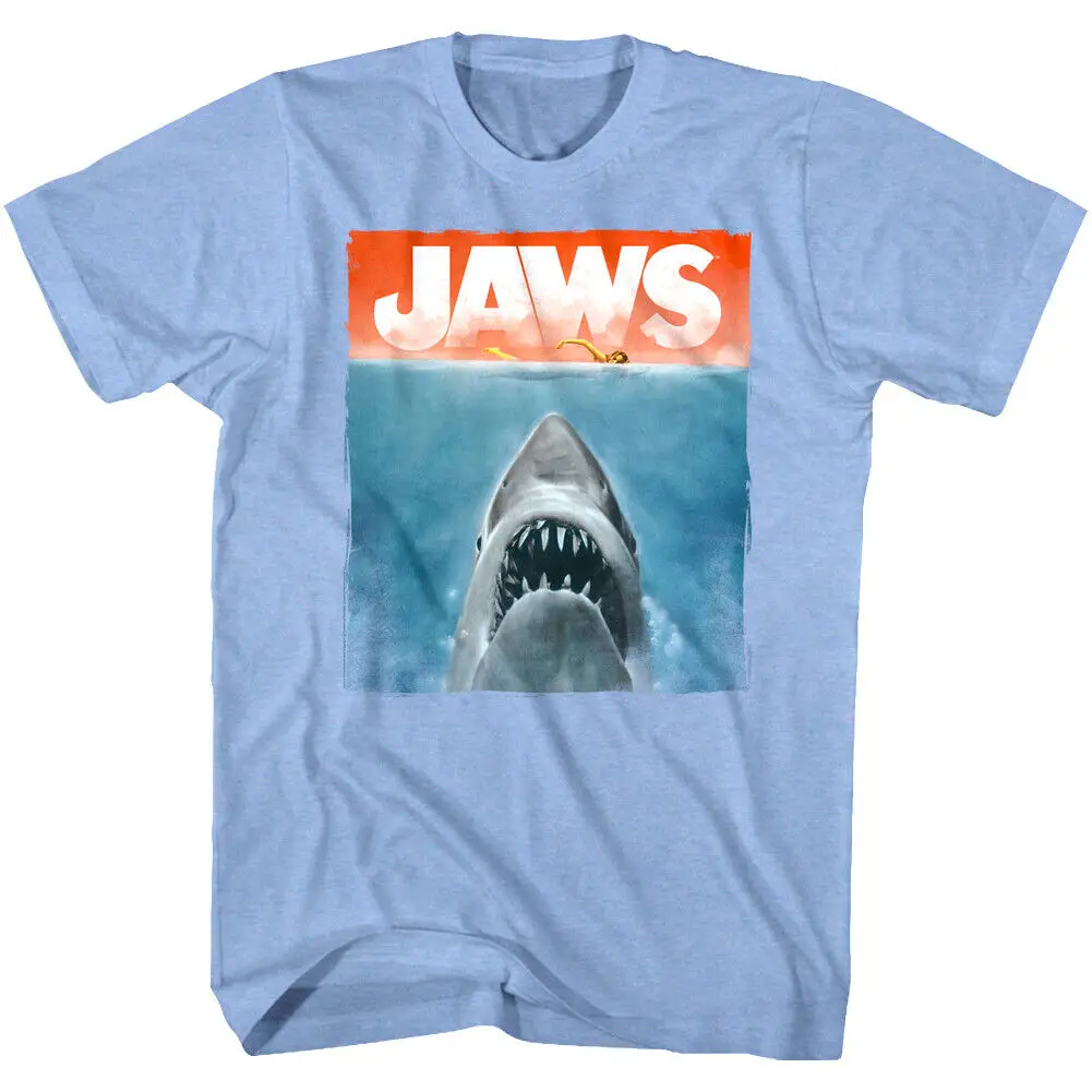 Jaws Watercolor Shark Movie Poster Men'S T Shirt Painted Swimmer Ocean Attack