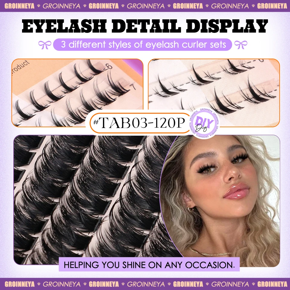 GROINNEYA Kit de Rizos de Pestañas Manga Esponjosos 3D Visón Falso Kit de Rizos con Pegamento y Sello Kit de Maquillaje 4
