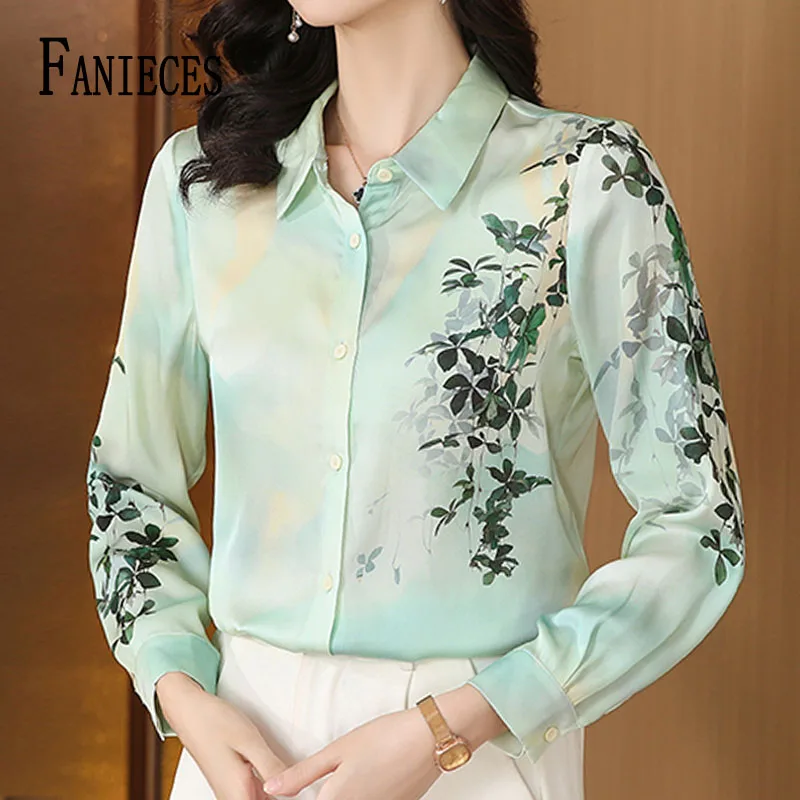 

FANIECES S-4XL Women Lace Up Print Elegant Shirts Spring Fall Office Lady Blouses Casual Long Sleeve Tops Blusa Mujer Moda 2024