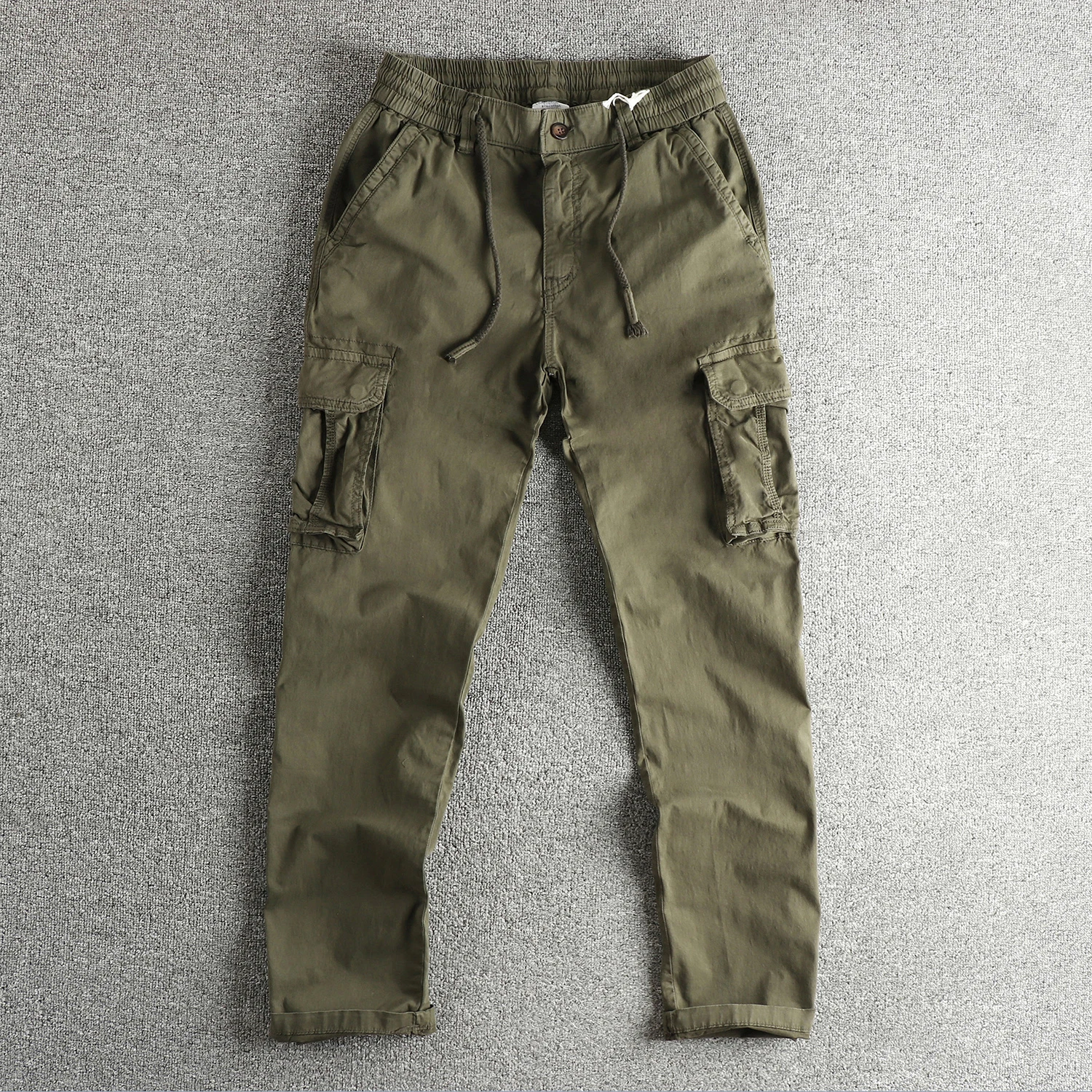 

High Street Retro Woven Cotton-Elastic Working Leisure Pants Men's Classic Straight Multi-Pocket Youth Pants