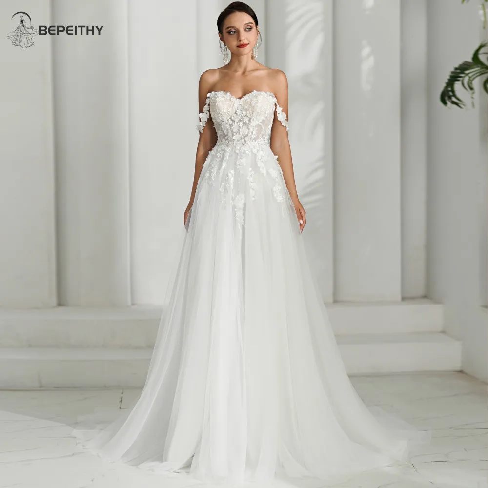 BEPEITHY Customized Sweetheart A Line Flore Bodice Wedding Dress 2024 Vestidos De Novia Off The Shoulder Beach Bridal Gown New