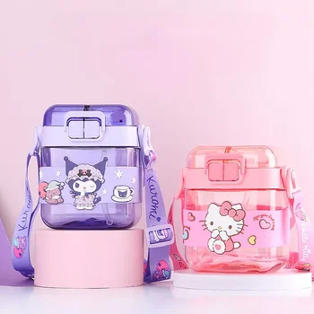 산리오 헬로 키티 쿠로미 시나모롤 파차코 빨대 컵, 대용량 600ml 물병, 어린이 여행 휴대용 물컵 