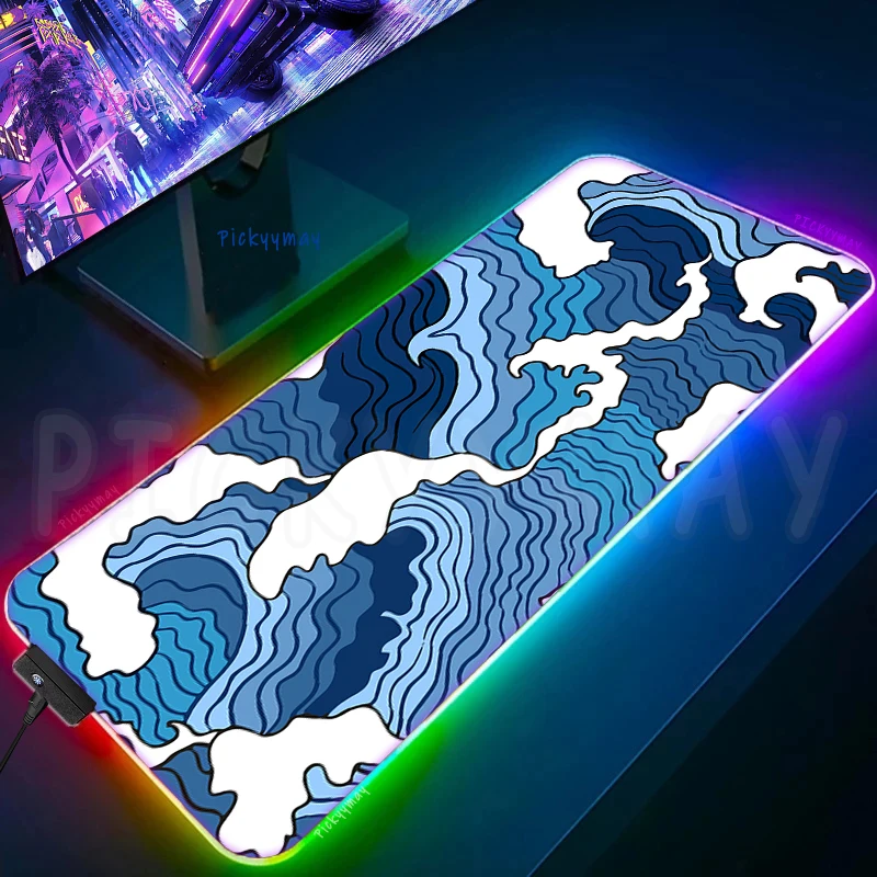 

Large RGB Mouse Pad XXL Gaming Mousepad LED Mouse Mat Great Wave Gamer Mousepads Table Pads Keyboard Mats Desk Rug With Backlit