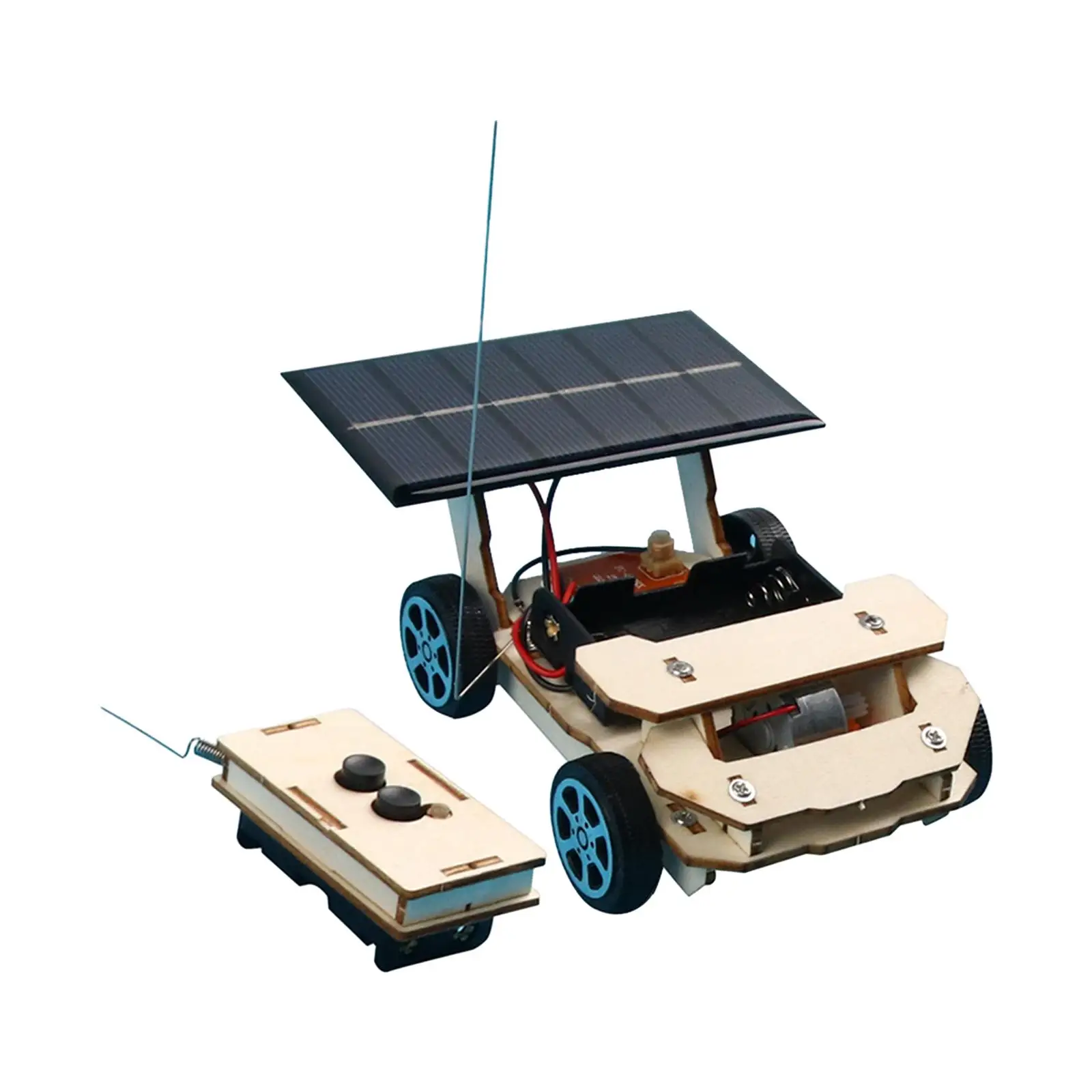 Kit de Modelo de Carro Solar de Madeira com Controle Remoto Sem Fio, Projeto Educacional de Construção, Projeto de Engenharia de Circuito, Carro com Motor Elétrico