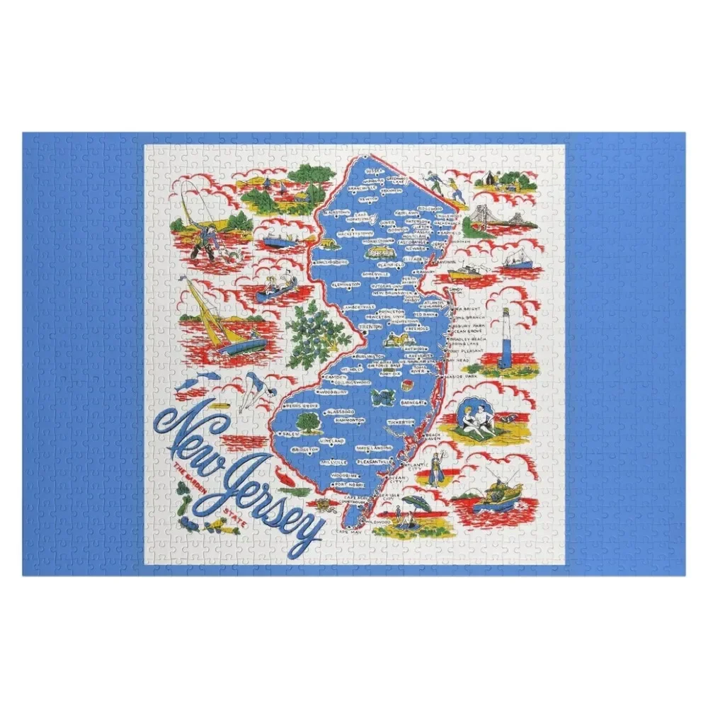 Vintage New Jersey Map Jigsaw Puzzle Custom Wood Jigsaw For Kids Puzzle