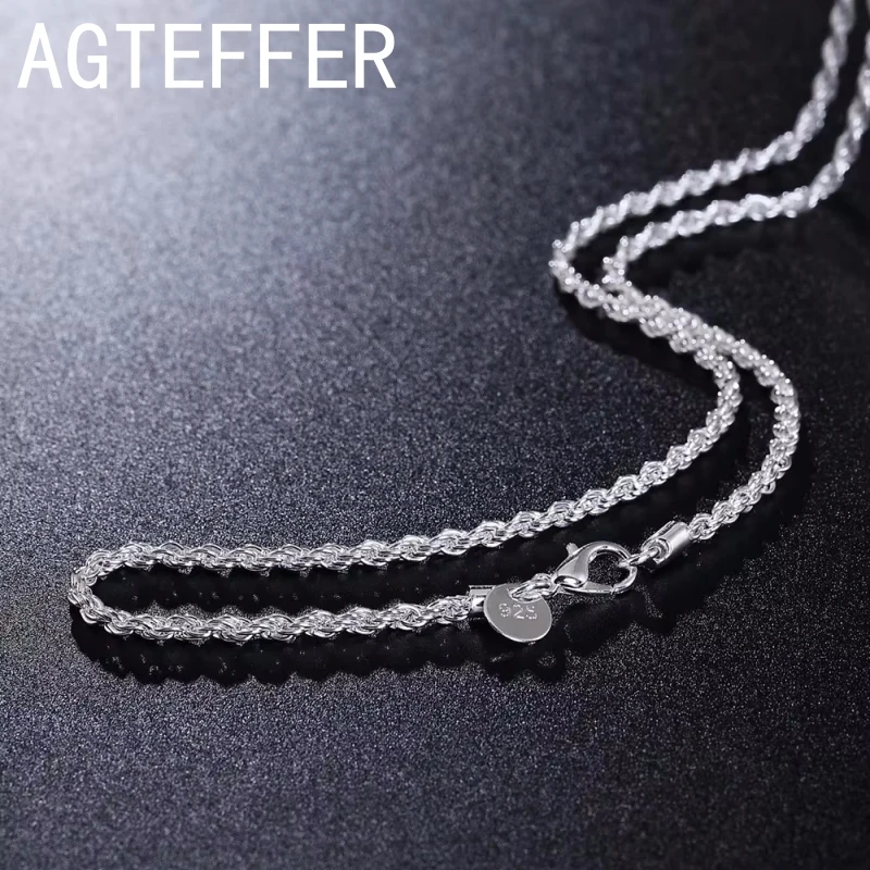 

Fine 925 Sterling Silver Necklace 16/18/20/22/24 Inches Beautifully 3MM twisted rope chain for Women Fashion Jewelry Gifts