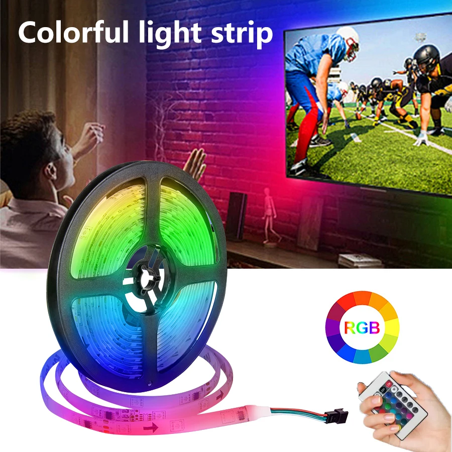 

Светодиодная лента USB 2 м, 2835 RGB, меняющая цвет, с 24 клавишами, пульт дистанционного управления, подходит для ТВ-фона, декора спальни