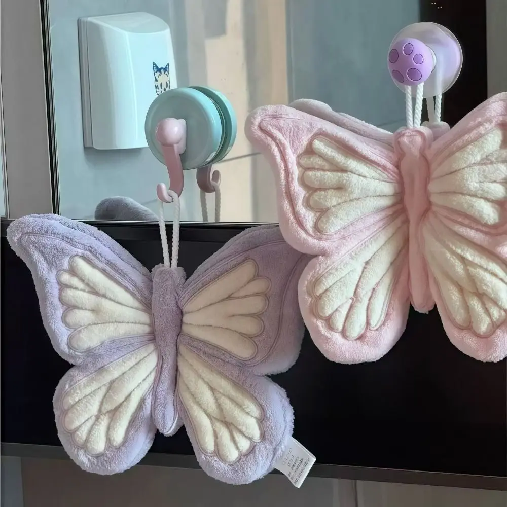 Butterfly Shape Hand Towel Coral Fleece Strong Water Absorption Toilet Handkerchief Quick Drying Hanging Style