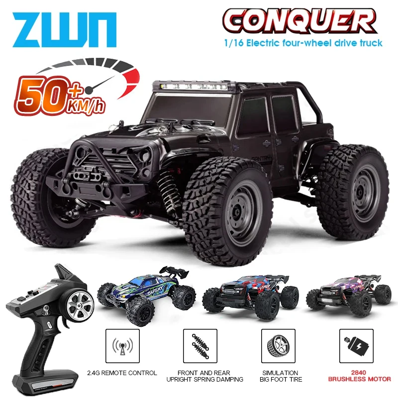 מכונית RC בעוצמה של 50 קמ/שעה עם תאורת LED, שלט רדיו 2.4G, מכוניות באגי, משאיות שליטה בשטח לילדים, צעצועים לילדים, נגד WLtoy 144001