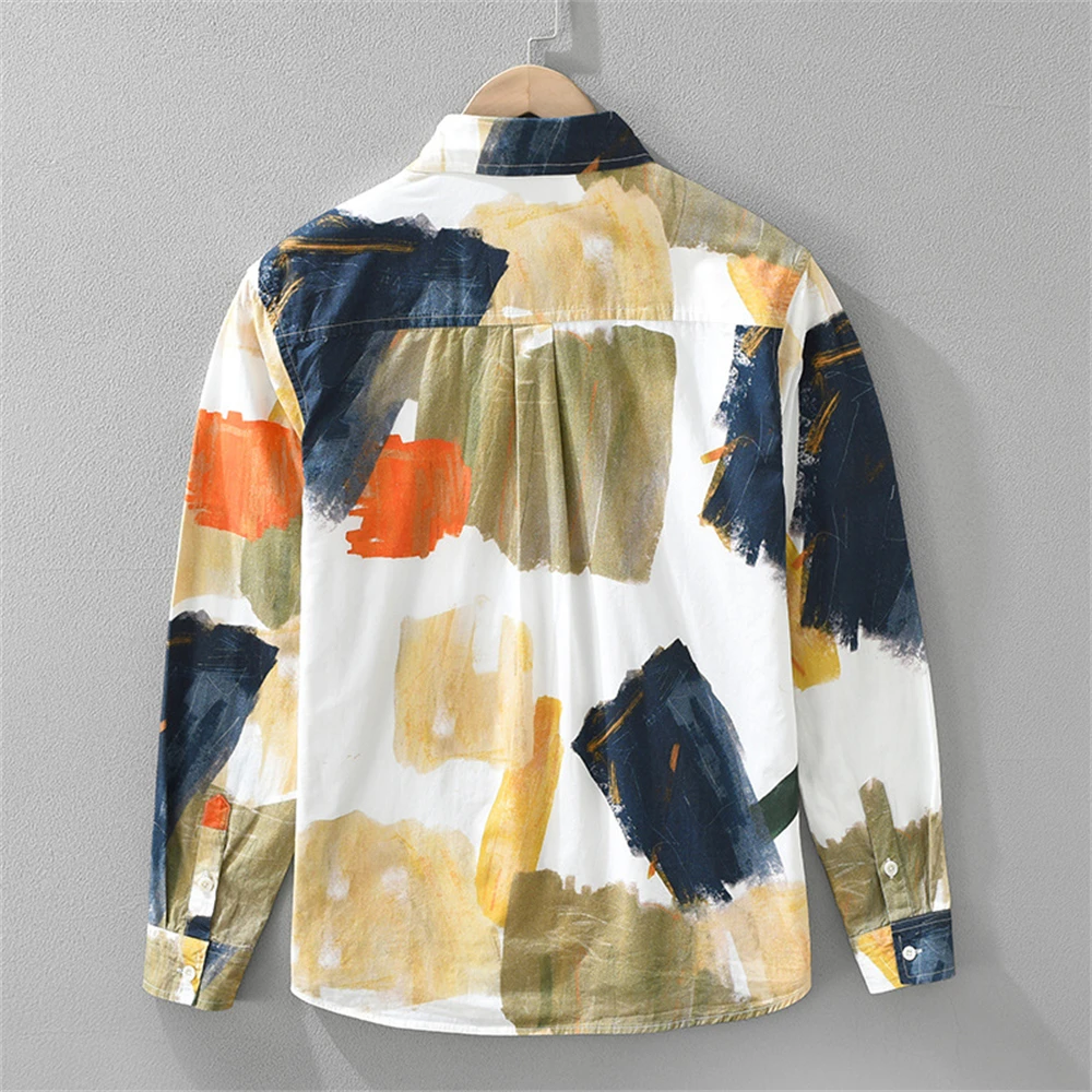 

Spring 2025 new shirts for man cotton long sleeve men's clothes Dyeing printed Loose Casual shirt fashion men clothing tops