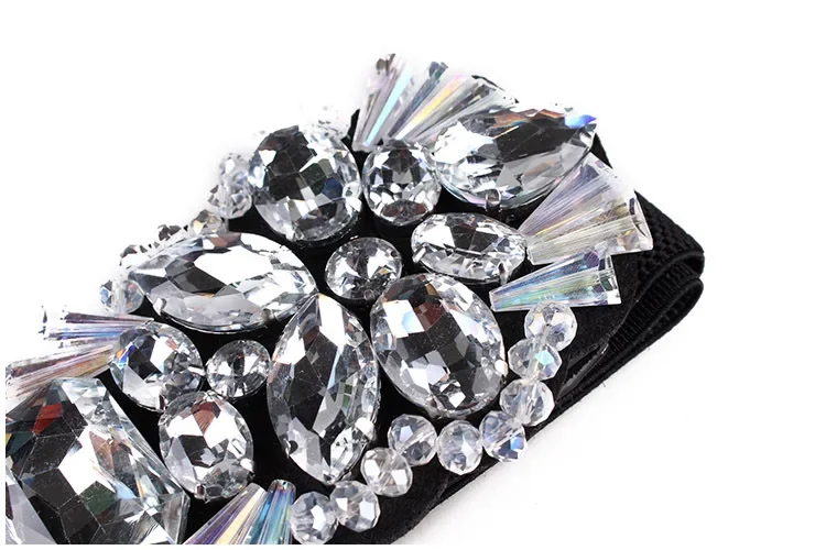 Brand White Rhinestone Waist Belt For Women Ladies Elastic Waist Band Colorful Crystal Bead Corset Strap Dress Belt Accessories