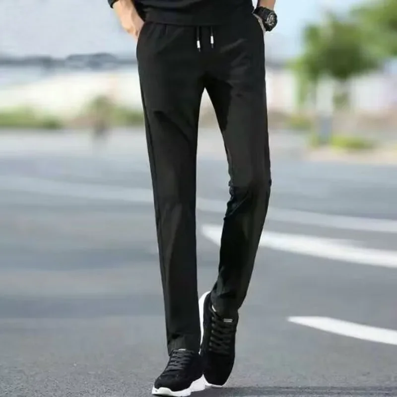 Cooling Thin Slacks Summer Cool Trousers for Men Ice Silk Casual Pants Man Clothes Trend Korean Style Xxxl Regular Fit Plus Size