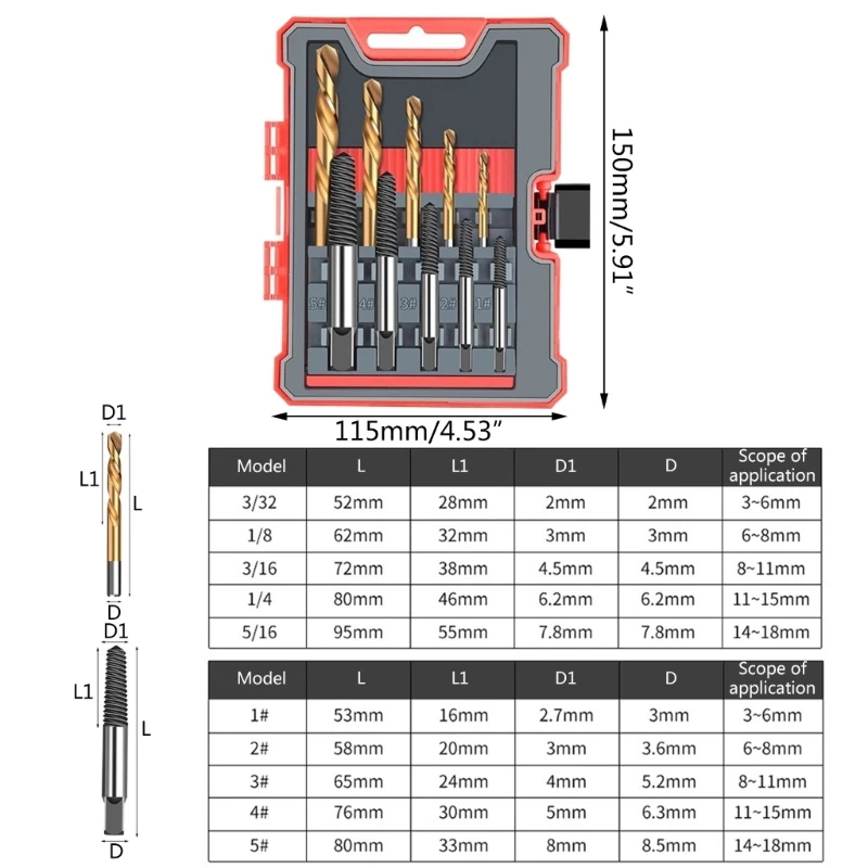 10Pcs Screw Extractor Metal Drill Bit Set Damaged Screws Remover Extractor Dropship