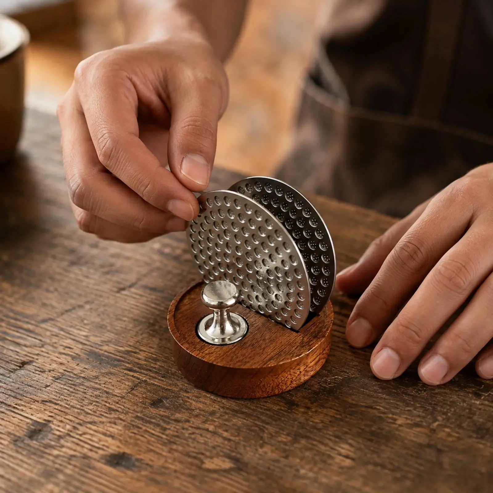 Round Coffee Screen Storage Accessory with Knob Coffee Distribution Screen Holder Easy to Clean for Home Baristas