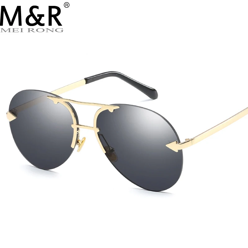 

Vintage Rimless Alloy Aviation Pilot Sunglasses for Men 2022 Brand Gradient Sun Glasses Female Metal Oval Shades Black Brown