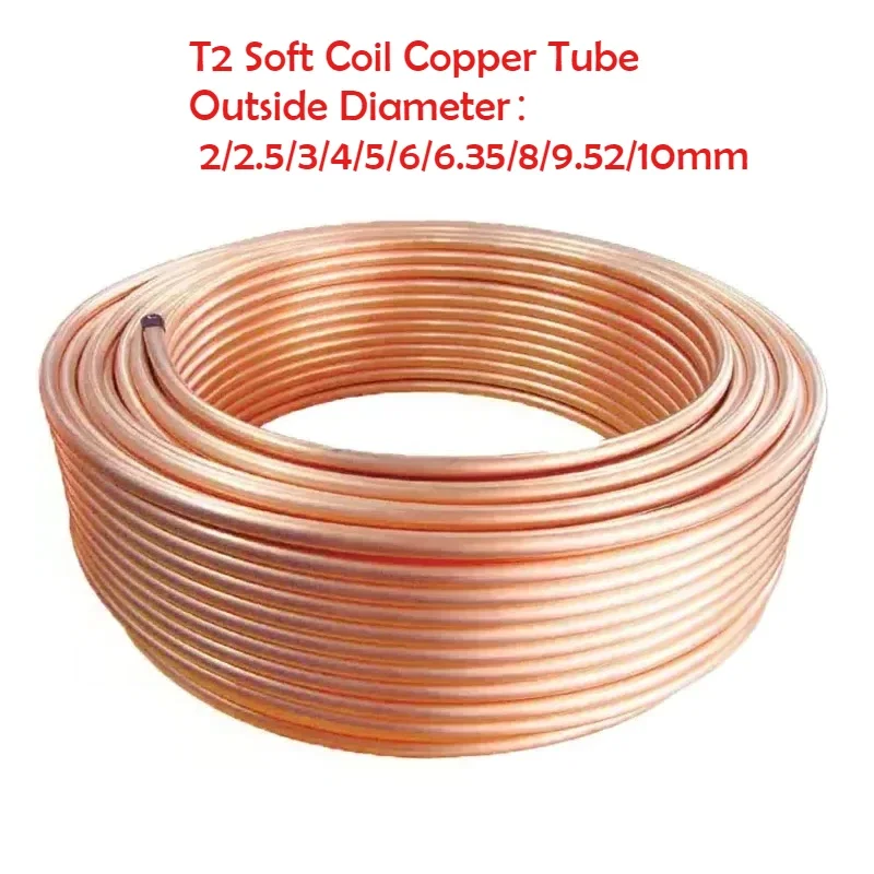 Tubo de cobre T2, bobina suave, tubo de cobre rojo, tubos de alambre capilar de refrigeración para aire acondicionado, OD 2/2, 5/3/4/5/6/6,35/8/9,52/10mm