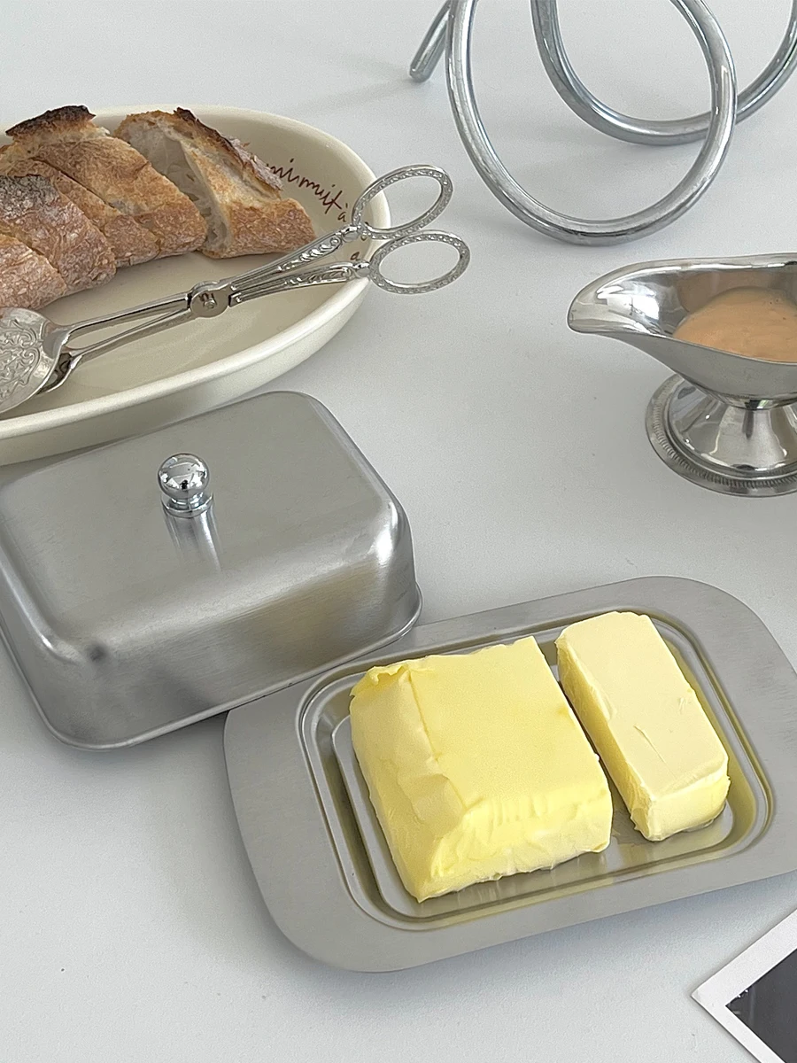 304 Stainless Steel Butter Storage Box Cake Bread Fruit Container Steak Salad Biscuit Serving Tray Restaurant Hotel Kitchen