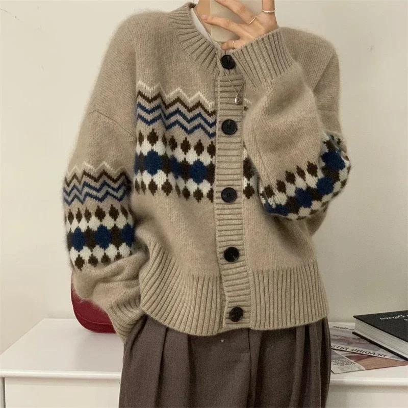 Stripped Korean Fashion Y2k Long Sleeve Cardigans Streetwear Vintage Long Sleeve Knit Jumpers Tops 2024 Autumn Winter