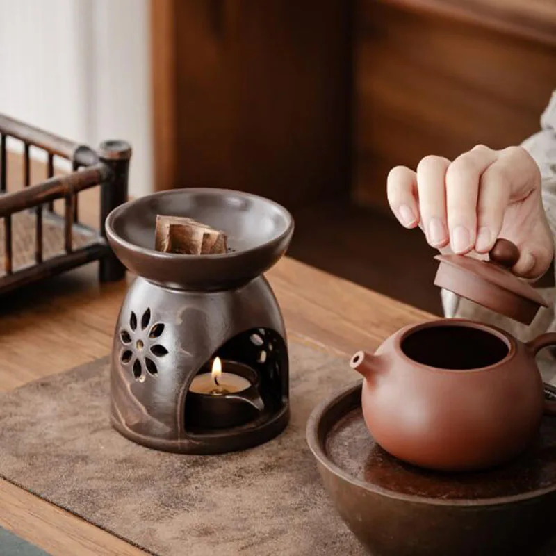 Retro Porcelain Hollow Floral Pattern Aromatherapy Burner Essential Oil Furnace Candle Holder Indoor Fragrance Censer
