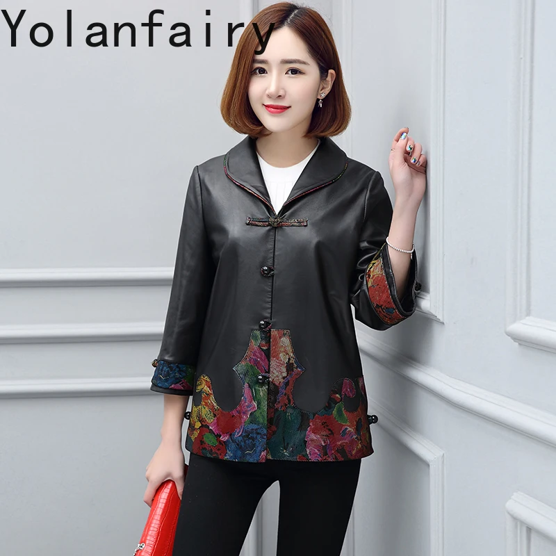 YOLANFAIRY veste en cuir véritable femmes printemps automne court coupe ajustée véritable manteau en peau de mouton mode vestes en cuir femme Chaquetas