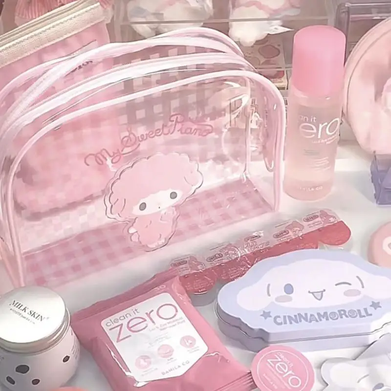 Sanrio Piano Pvc Storage Bag Cartoon Kawaii New Transparent Makeup Bags Large Capacity Toiletries Bag Small Item Storage Bag