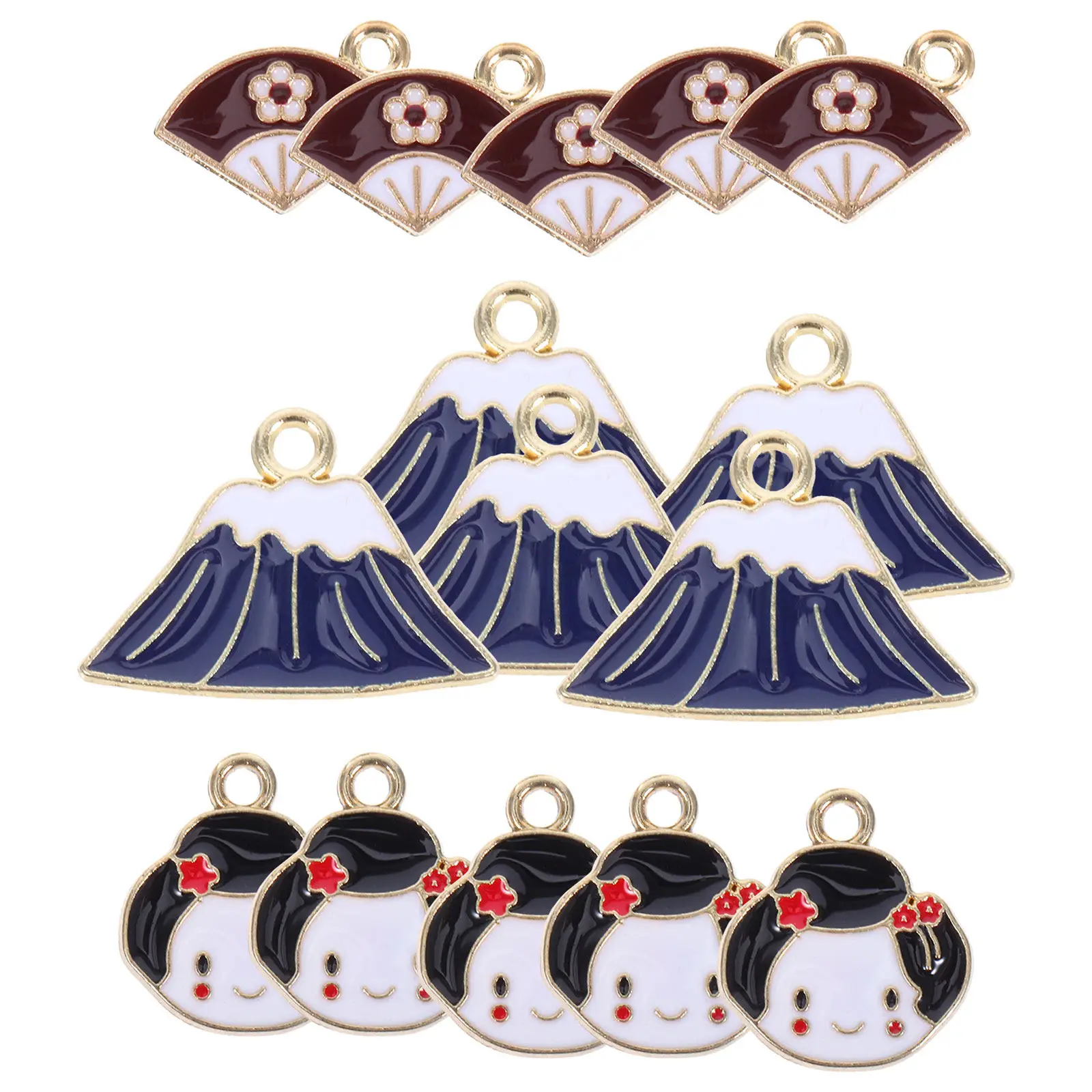 15Pcs Japanese Alloy Jewelry Charms DIY Fan Mount Fuji Pendants Necklace Bracelet Earrings Party Decorations Mini Hand Held Fan
