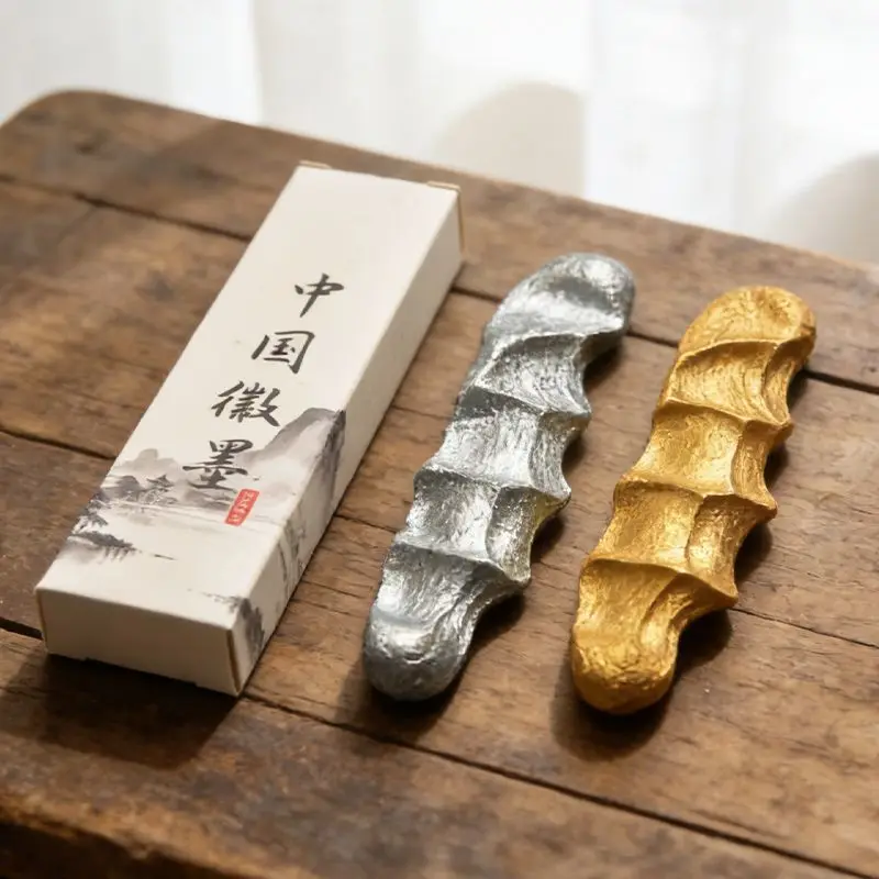 HVV Golden Ink Stick High-End Traditional Gold Ink, Silver Stick, Handcrafted Pearl Ink Block, Ink Cake, Huizhou Ink Stick