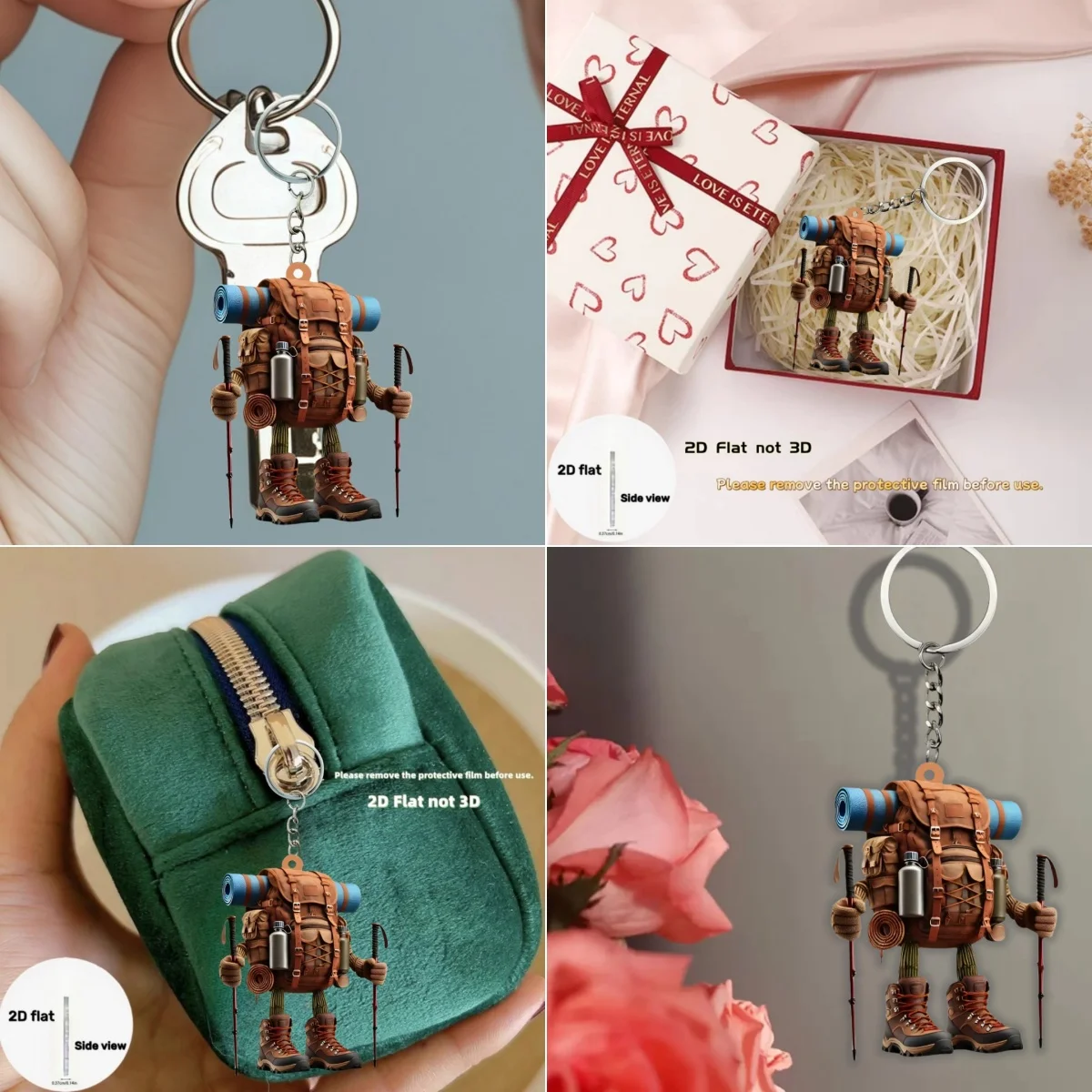 المشي لمسافات طويلة على ظهره قلادة المفاتيح، الرياضة في الهواء الطلق موضوع 2D شقة الاكريليك زخرفة سحر، شنقا الديكور للسيارة، حقيبة، احتفالية، هدية #6