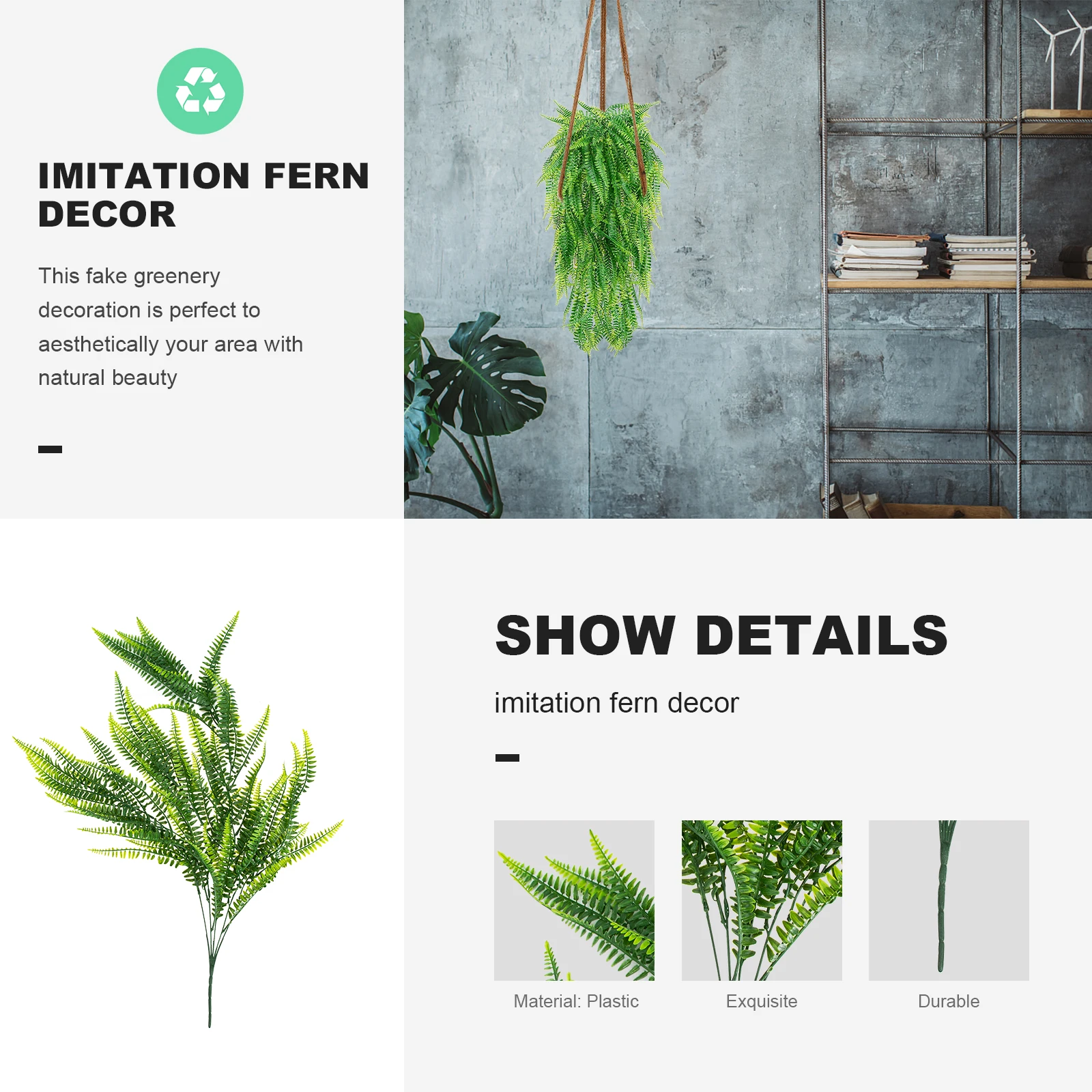 

2 Pcs Imitation Plants Faux Hanging Fake Simulation Ferns Artificial Vine Pendant Vines Plastic