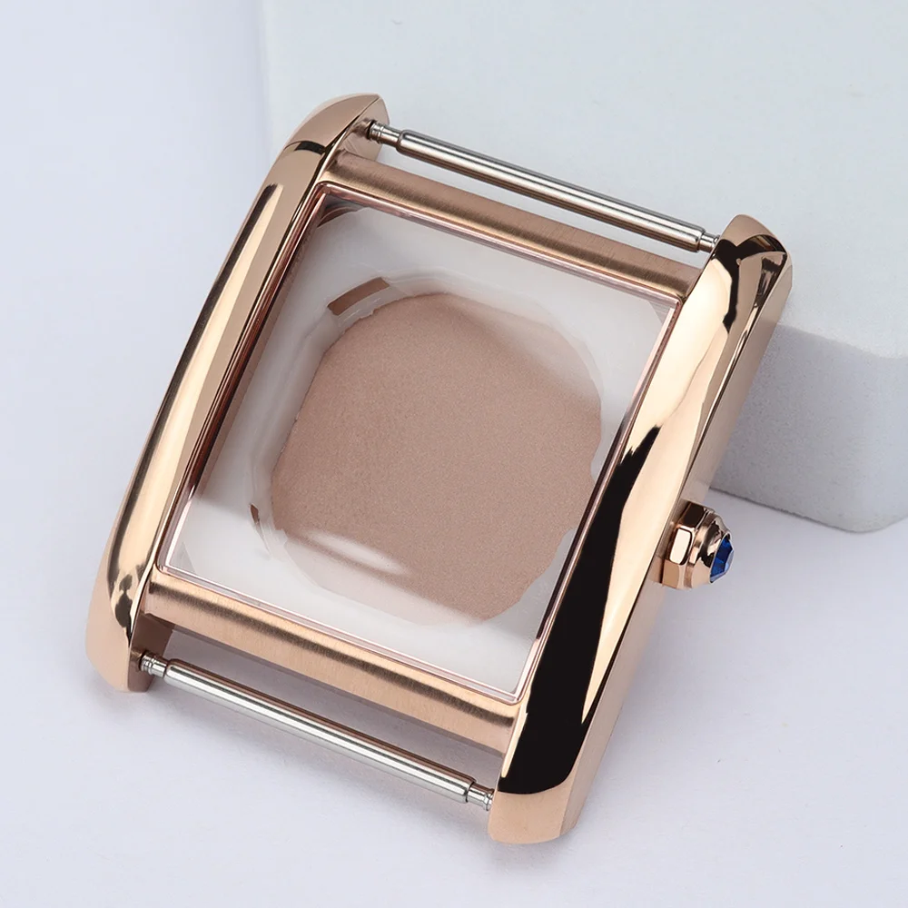 34.6mm Polished Watch Case Rose Gold Rectangular Case Domed Sapphire For Miyota 2115 Quartz Movement Assemble Watch Accessories