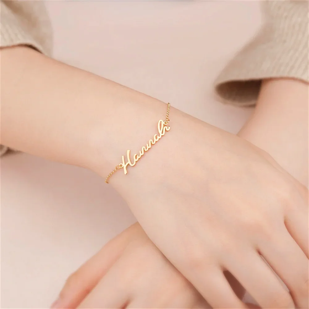 Personalized Custom Name Bracelet for Women 2022 New Stainless Steel Silver Handmade Engraved Letter Bangle Gift Pulsera mujer