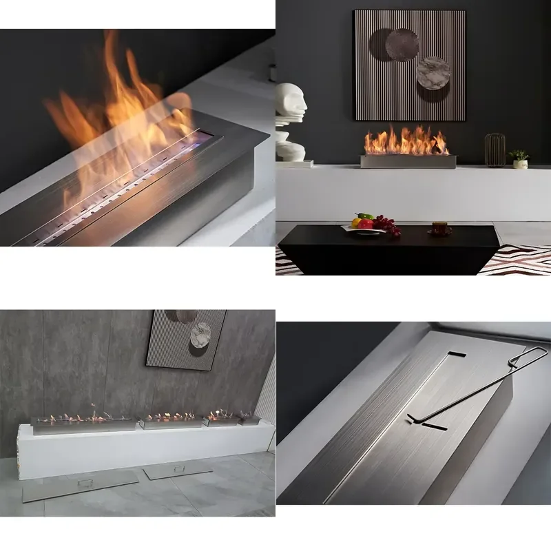 Custom 1200mm Smart Bio Ethanol Fireplace Modern Stainless Steel Burner Insert Indoor Firebowl Automatic Flame Control Home