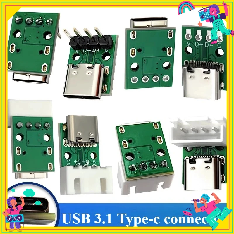 1/5Pcs USB 3.1 Type C Connector 16 Pin Test PCB Board Adapter 16P Connector Socket for Data Line Wire Cable Transfer