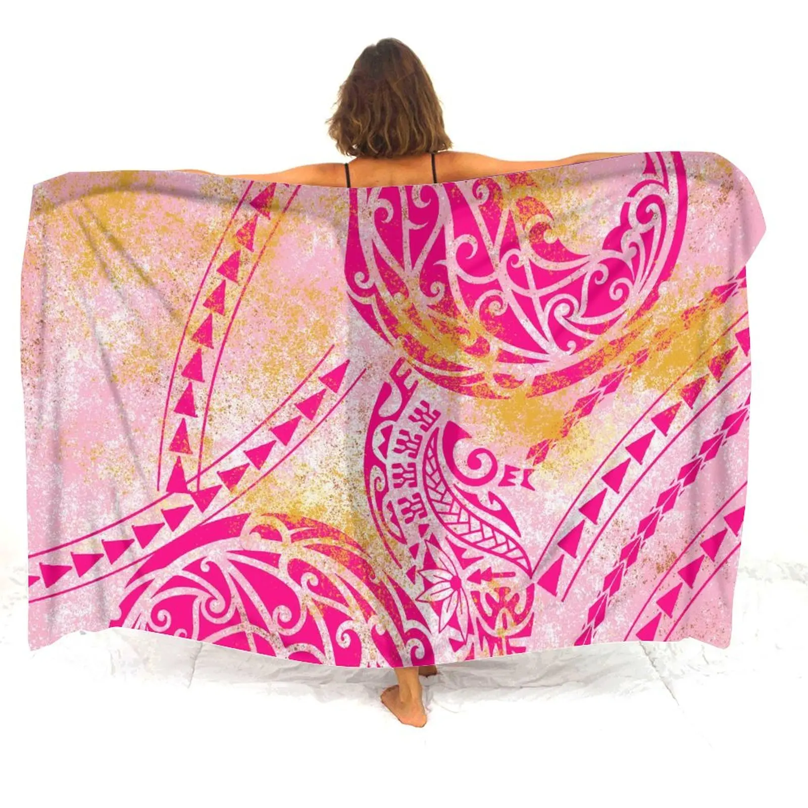 

Summer Floral Print Pattern Polynesian Women'S Windproof Cape Beach Sarong Shawl Customizable Beach Sun Protection Sarong Apron