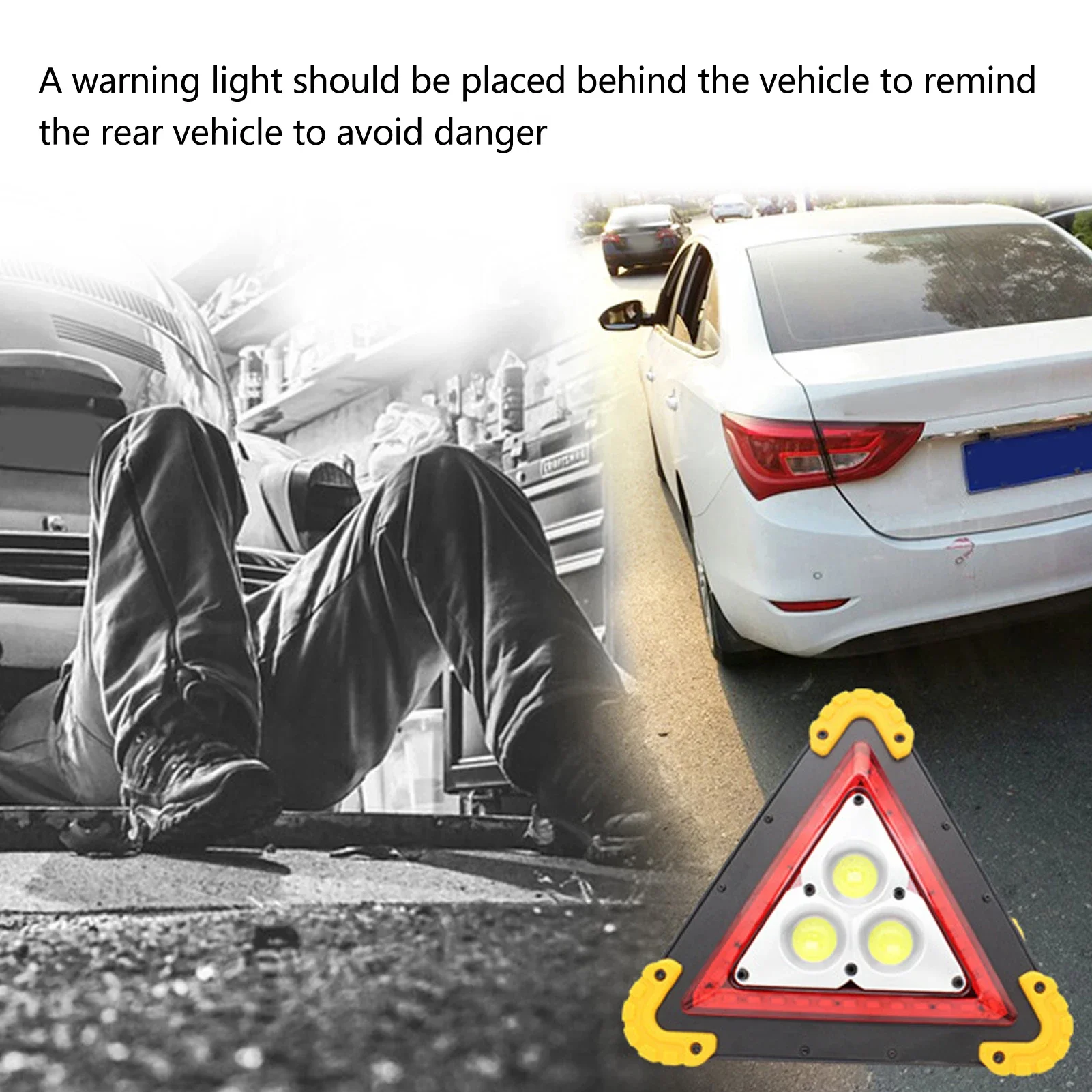 

Car Warning Triangle Lamp LED Emergency Triangle Light 4 Modes 1500lm Battery Powered IP65 Waterproof ABS for Roadside Succor