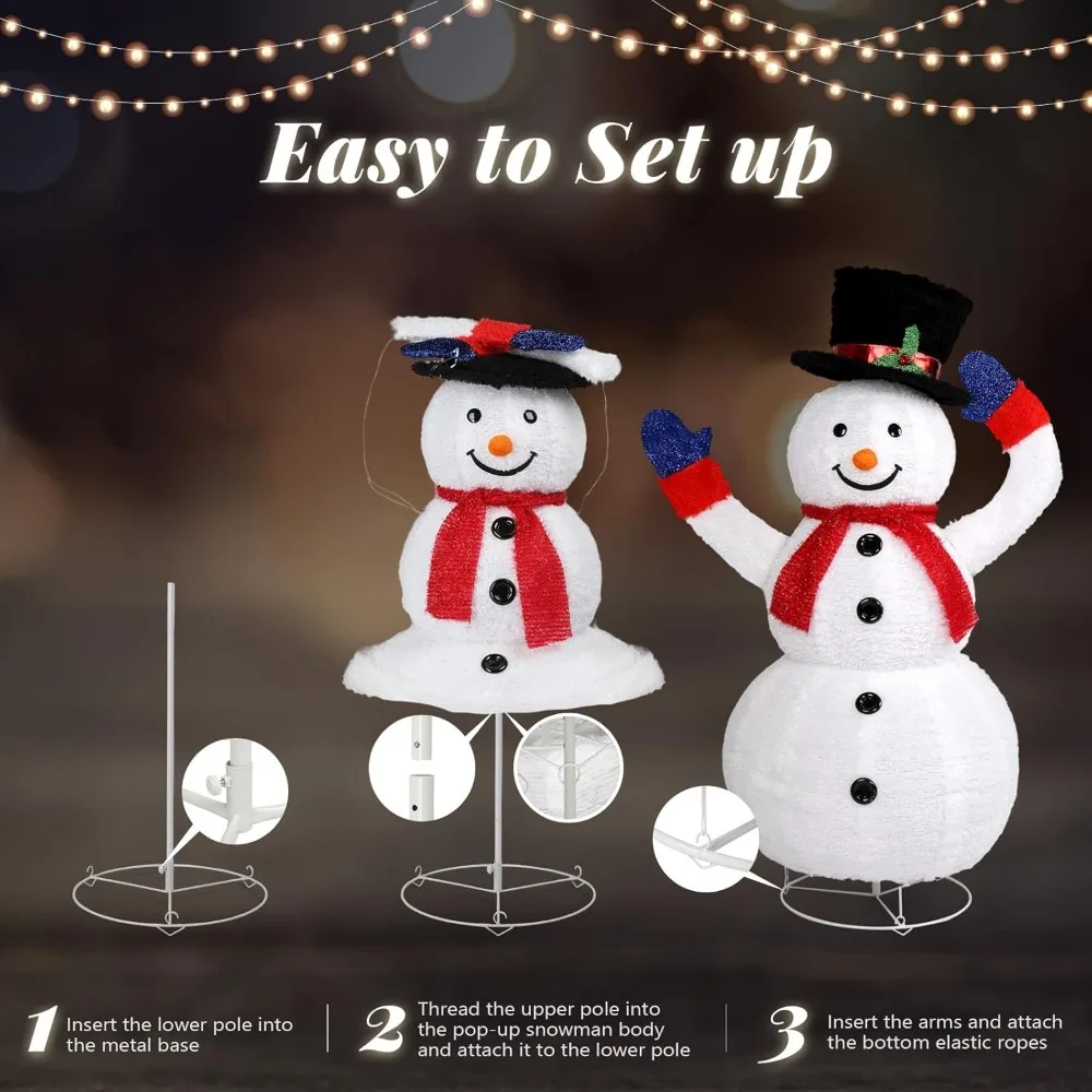 

4FT Lighted Snowman Christmas Decorations w/ 120 LED Lights, Auto Take on/Off Hat, Pop-up Snowman Ornaments with Ground