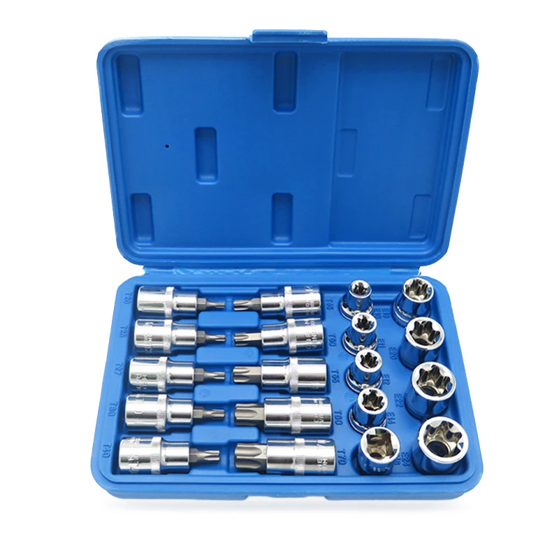 19PCS Hexagonal Socket Wrench Set with Screwdriver Mouth E-type Screwdriver Head T-shaped Tip Star Shaped  Hand Tools Sleeve