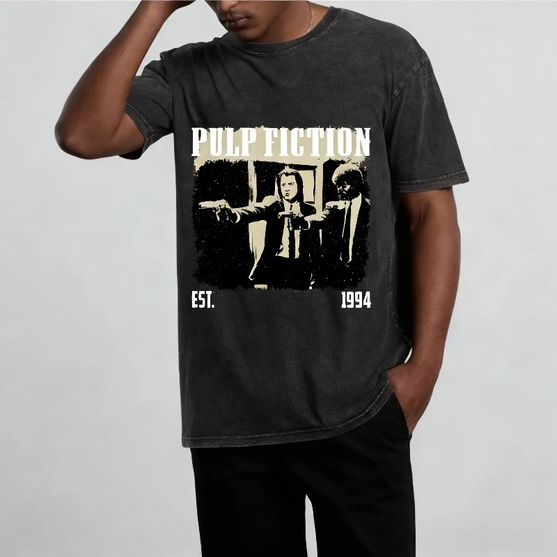 有名な監督クエンティン・タランティーノ映画パルプ・フィクションヴィンテージウォッシュtシャツ男性女性ヒップホップファッションオーバーサイズtシャツトップス