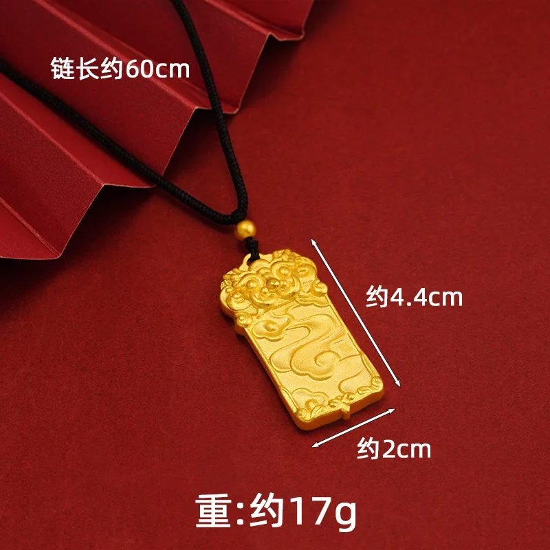 9999 24K pure gold insignia necklace, ethnic style women's insignia gold necklace, gold jewelry accessories